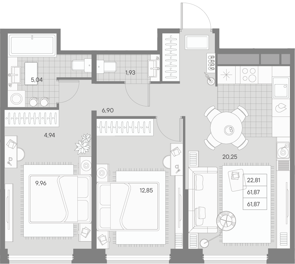 2-комнатная квартира, 61.87 м²; этаж: 1 - купить в Санкт-Петербурге