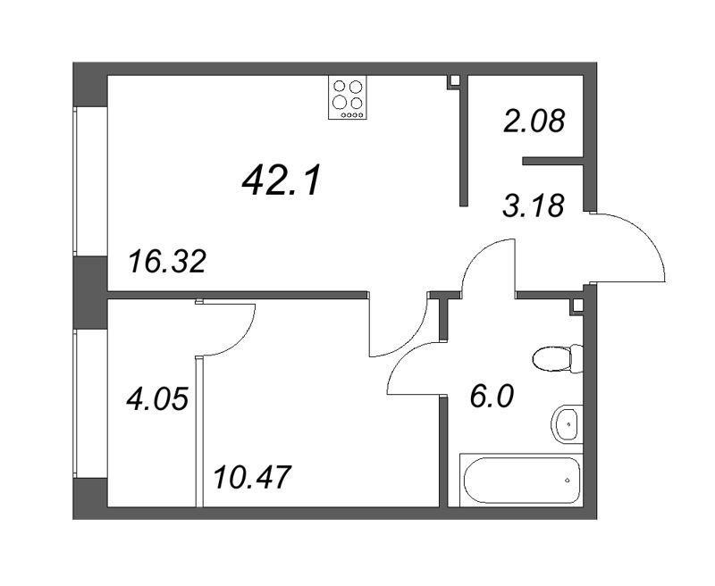 1-комнатная квартира  №588 в 17/33 Петровский остров: 42.94 м², этаж 2 - купить в Санкт-Петербурге