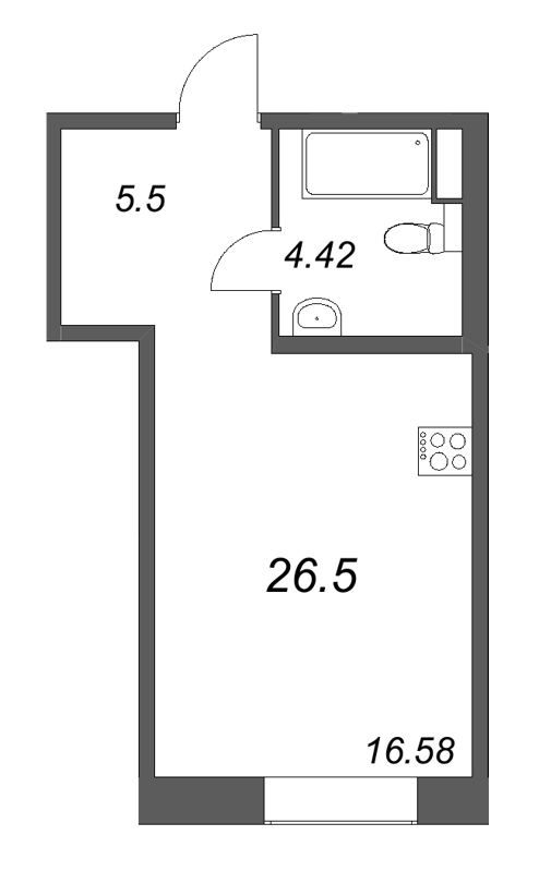 1-комнатная квартира  №227 в ID Petrogradskaya: 26.5 м², этаж 4 - купить в Санкт-Петербурге