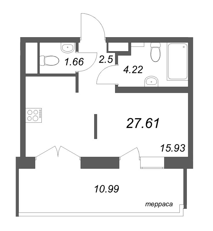 1-комнатная квартира  №59 в ID Petrogradskaya: 27.61 м², этаж 6 - купить в Санкт-Петербурге