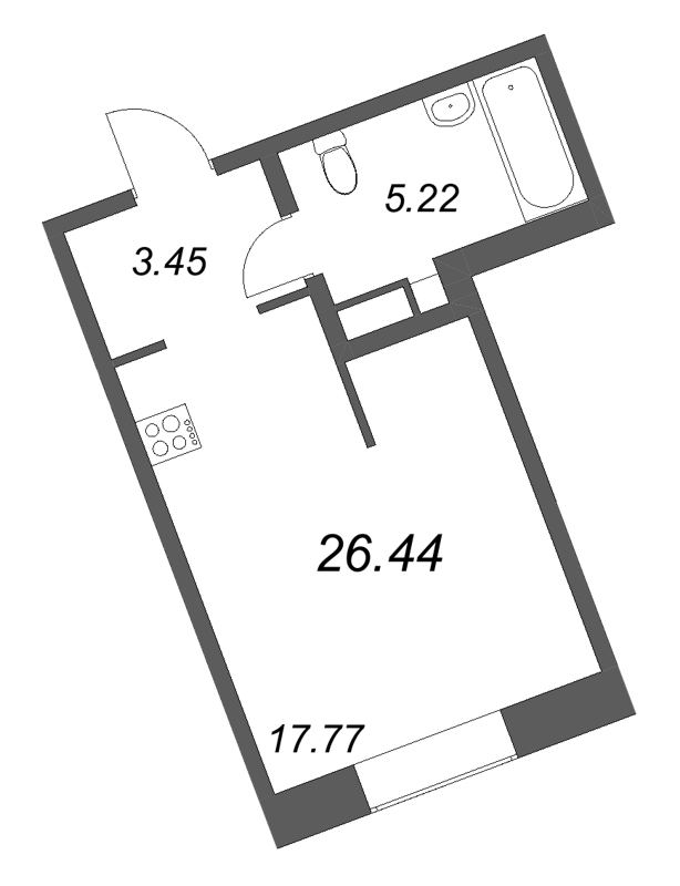 1-комнатная квартира  №574 в ID Petrogradskaya: 26.44 м², этаж 5 - купить в Санкт-Петербурге