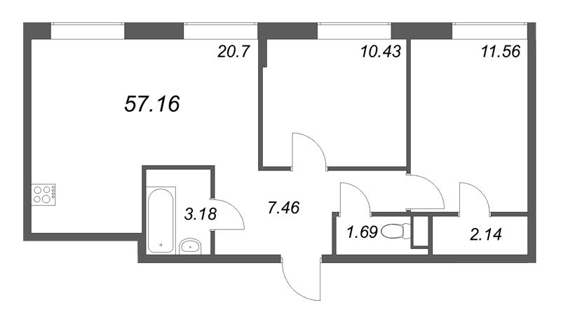 2-комнатная квартира, 57.16 м²; этаж: 4 - купить в Санкт-Петербурге