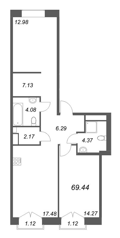2-комнатная квартира  №221 в ID Petrogradskaya: 69.44 м², этаж 3 - купить в Санкт-Петербурге