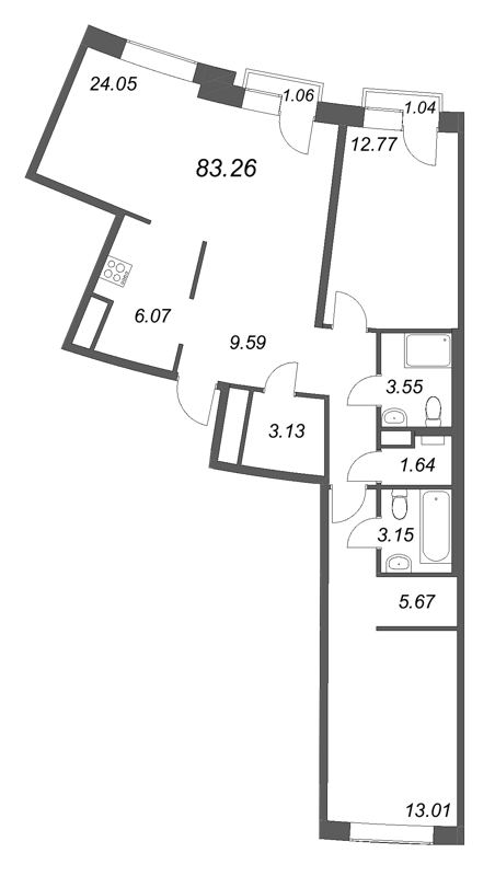 2-комнатная квартира, 83.26 м²; этаж: 4 - купить в Санкт-Петербурге