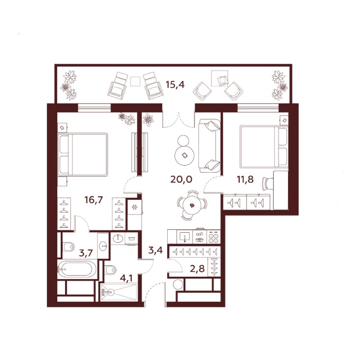 2-комнатная квартира  №23.41 в Saan: 77.9 м², этаж 23 - купить в Санкт-Петербурге