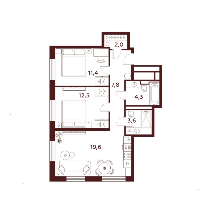 2-комнатная квартира  №23.9 в Saan: 61.2 м², этаж 23 - купить в Санкт-Петербурге