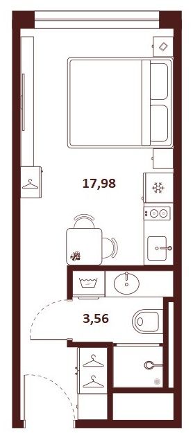 1-комнатная квартира, 21.54 м²; этаж: 18 - купить в Санкт-Петербурге