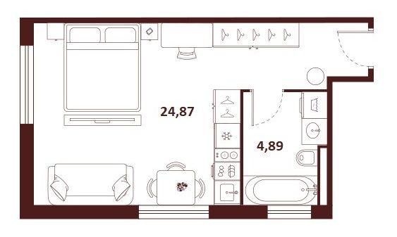 1-комнатная квартира  №9.55 в Saan: 29.76 м², этаж 9 - купить в Санкт-Петербурге