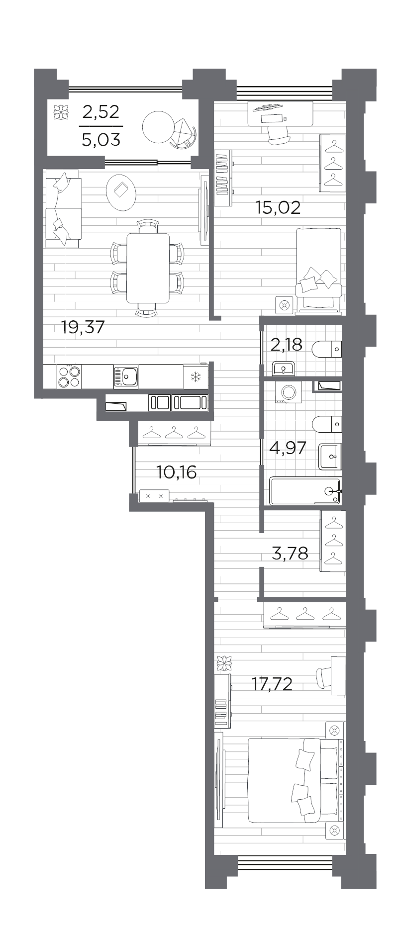 2-комнатная квартира, 75.72 м²; этаж: 2 - купить в Санкт-Петербурге