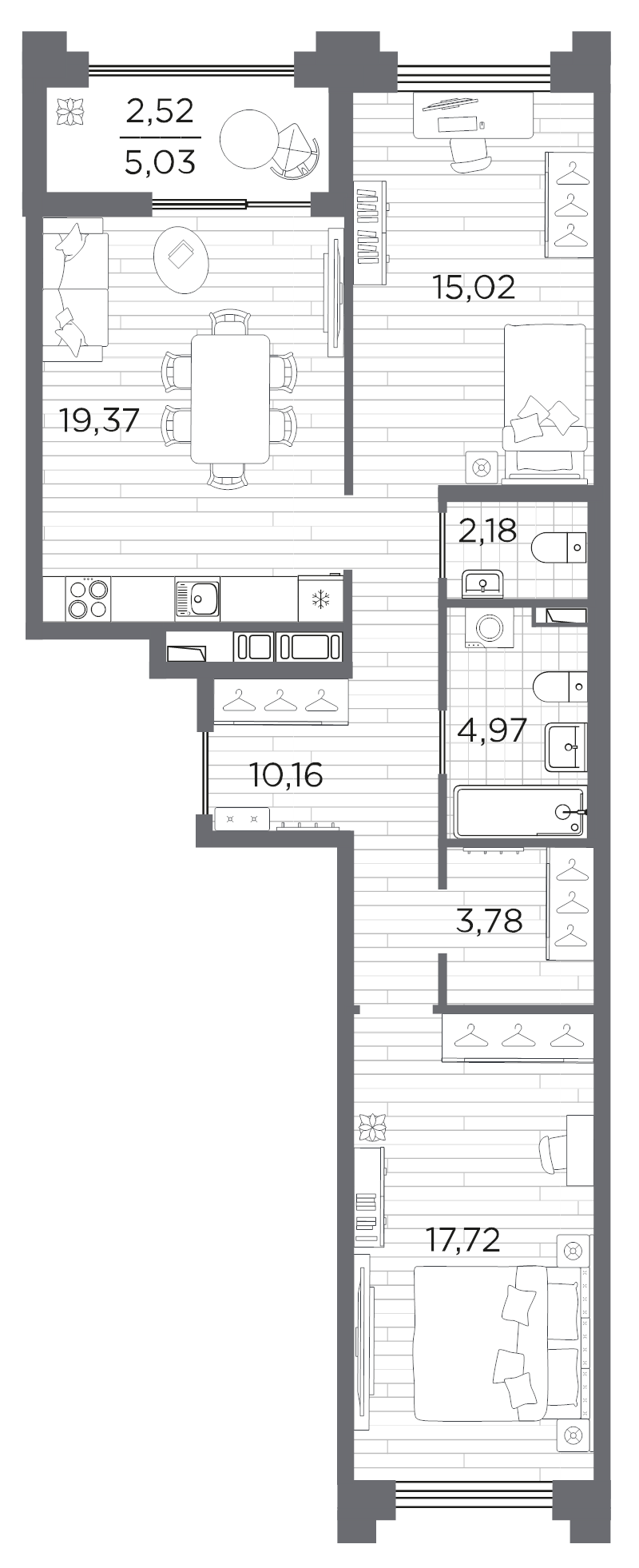 2-комнатная квартира, 75.72 м²; этаж: 2 - купить в Санкт-Петербурге