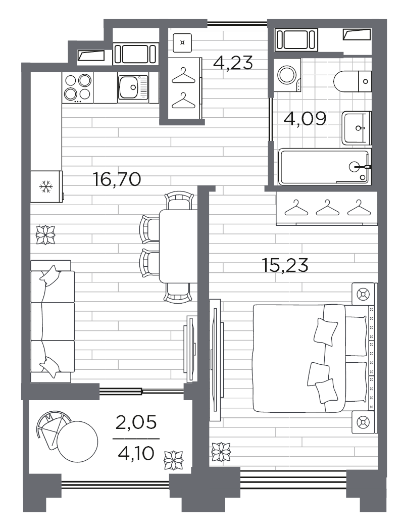 1-комнатная квартира, 42.3 м²; этаж: 9 - купить в Санкт-Петербурге