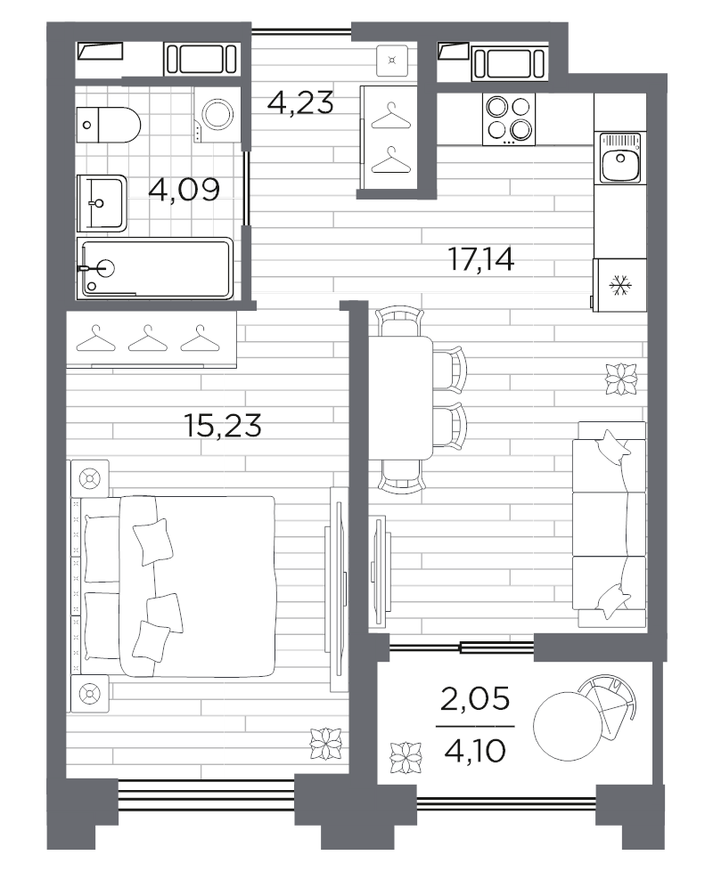 1-комнатная квартира, 42.74 м²; этаж: 8 - купить в Санкт-Петербурге