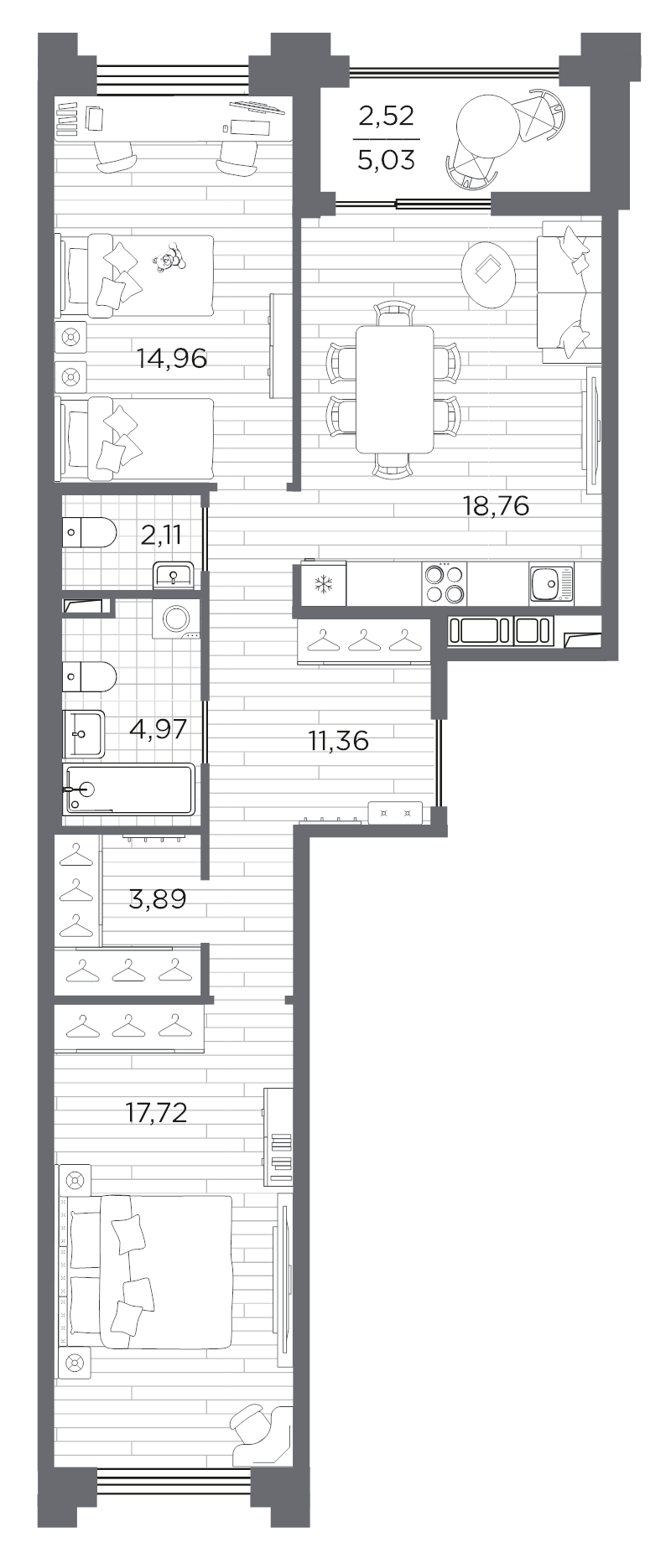 2-комнатная квартира, 76.29 м²; этаж: 2 - купить в Санкт-Петербурге