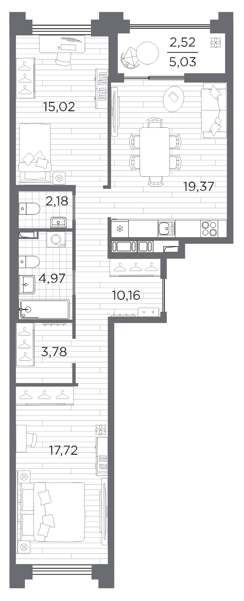 2-комнатная квартира, 75.72 м²; этаж: 2 - купить в Санкт-Петербурге