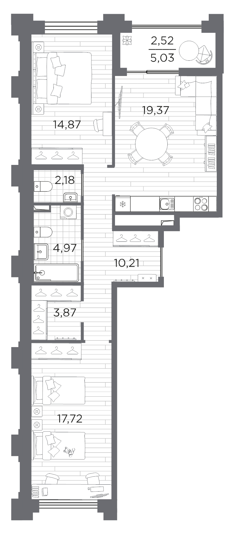 2-комнатная квартира, 75.71 м²; этаж: 1 - купить в Санкт-Петербурге