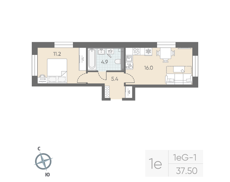 1-комнатная квартира, 37.5 м²; этаж: 3 - купить в Санкт-Петербурге