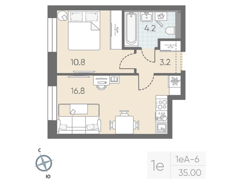 1-комнатная квартира, 35 м²; этаж: 3 - купить в Санкт-Петербурге