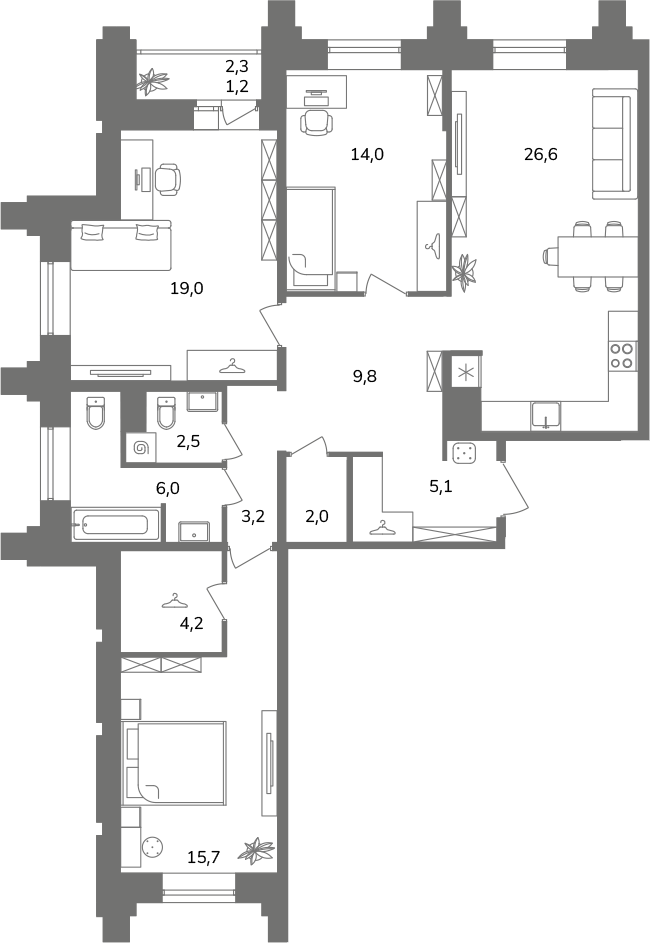 3-комнатная квартира  №2А11/3-11 в Антверпен: 109.3 м², этаж 11 - купить в Санкт-Петербурге