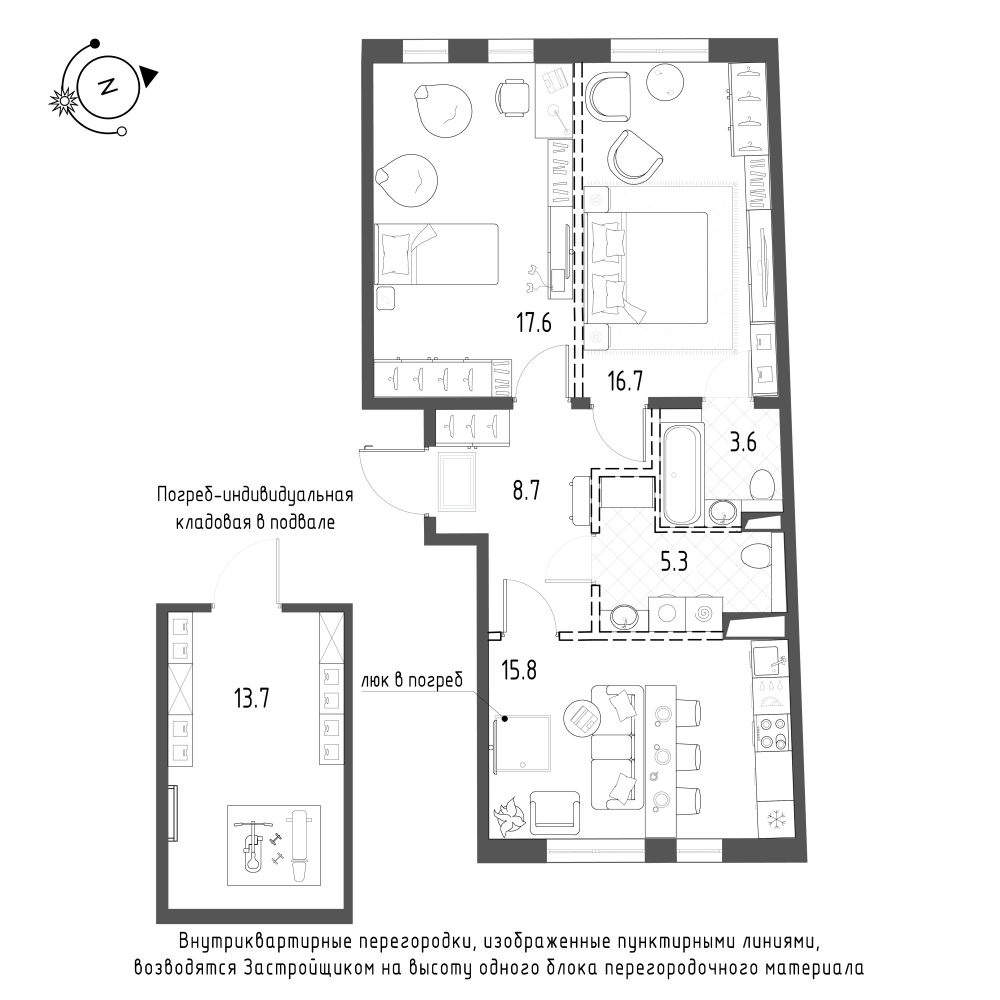 2-комнатная квартира  №317 в Domino Premium: 67.6 м², этаж 1 - купить в Санкт-Петербурге