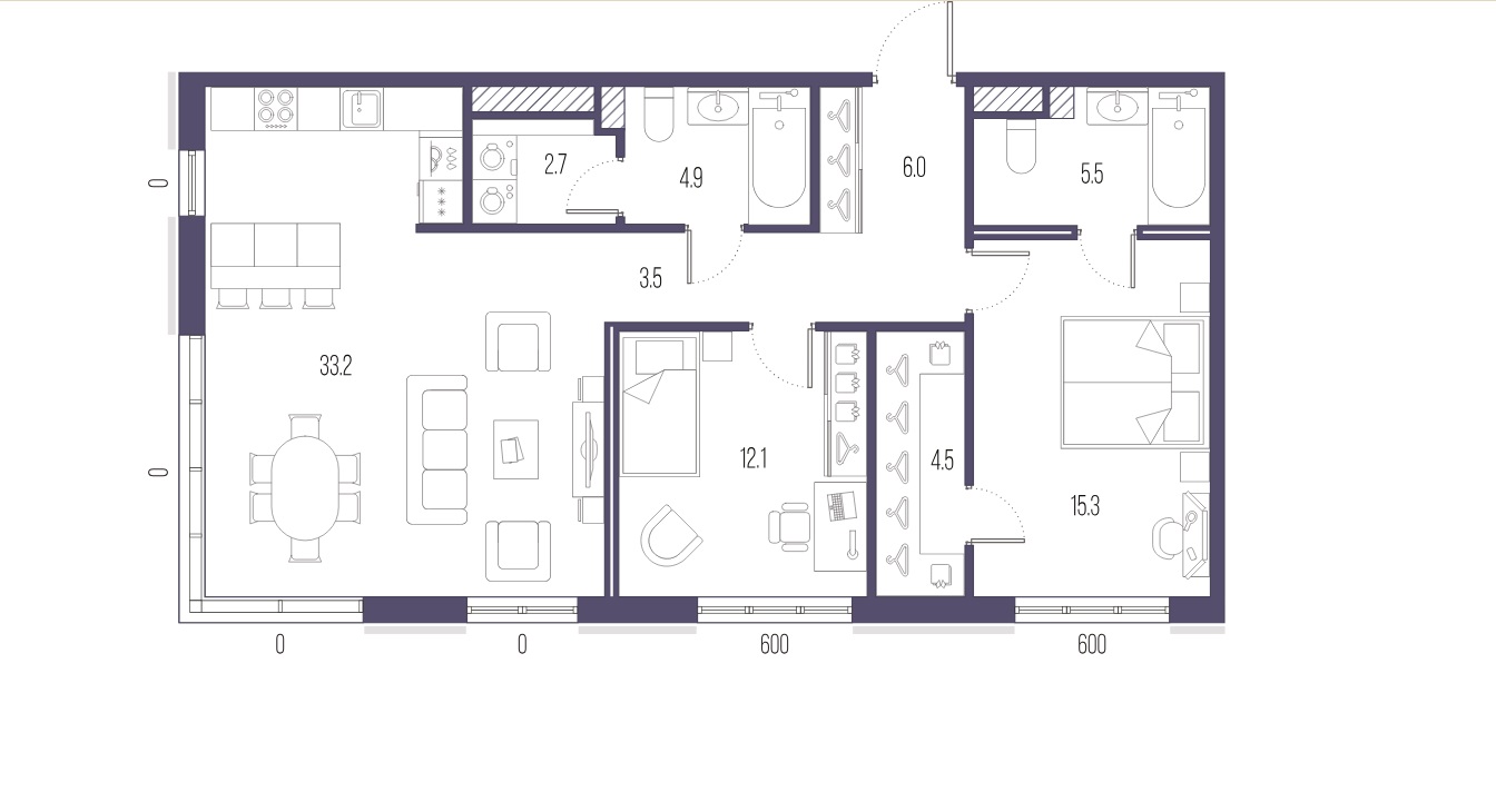 2-комнатная квартира  №34 в Черная речка, 41: 87.7 м², этаж 8 - купить в Санкт-Петербурге
