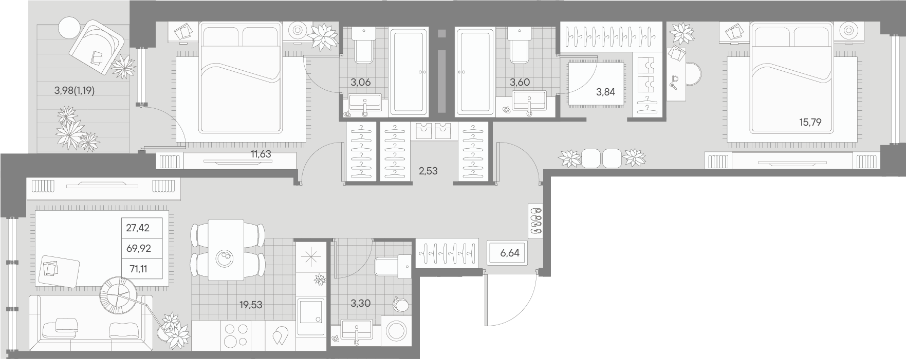 2-комнатная квартира  №78 в Avant: 71.14 м², этаж 9 - купить в Санкт-Петербурге