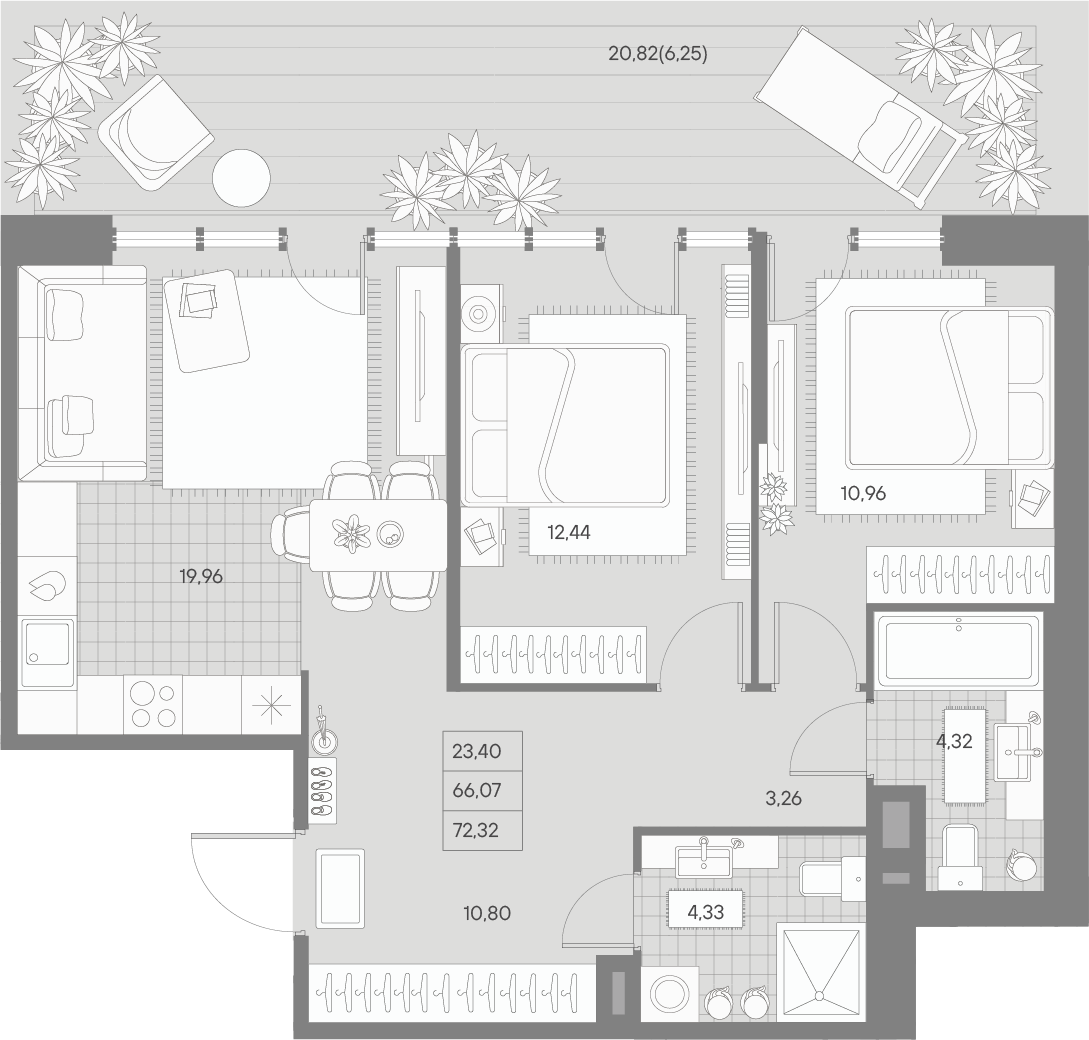 2-комнатная квартира  №216 в Avant: 72.19 м², этаж 9 - купить в Санкт-Петербурге