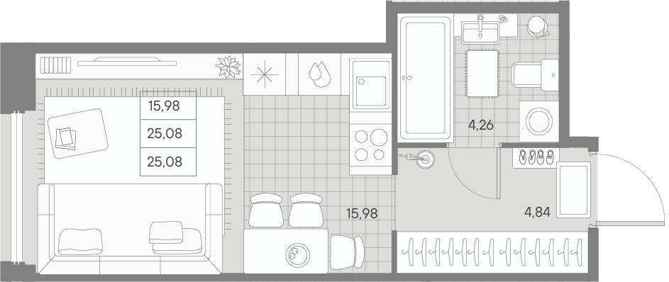 1-комнатная квартира  №213 в Avant: 25.8 м², этаж 9 - купить в Санкт-Петербурге