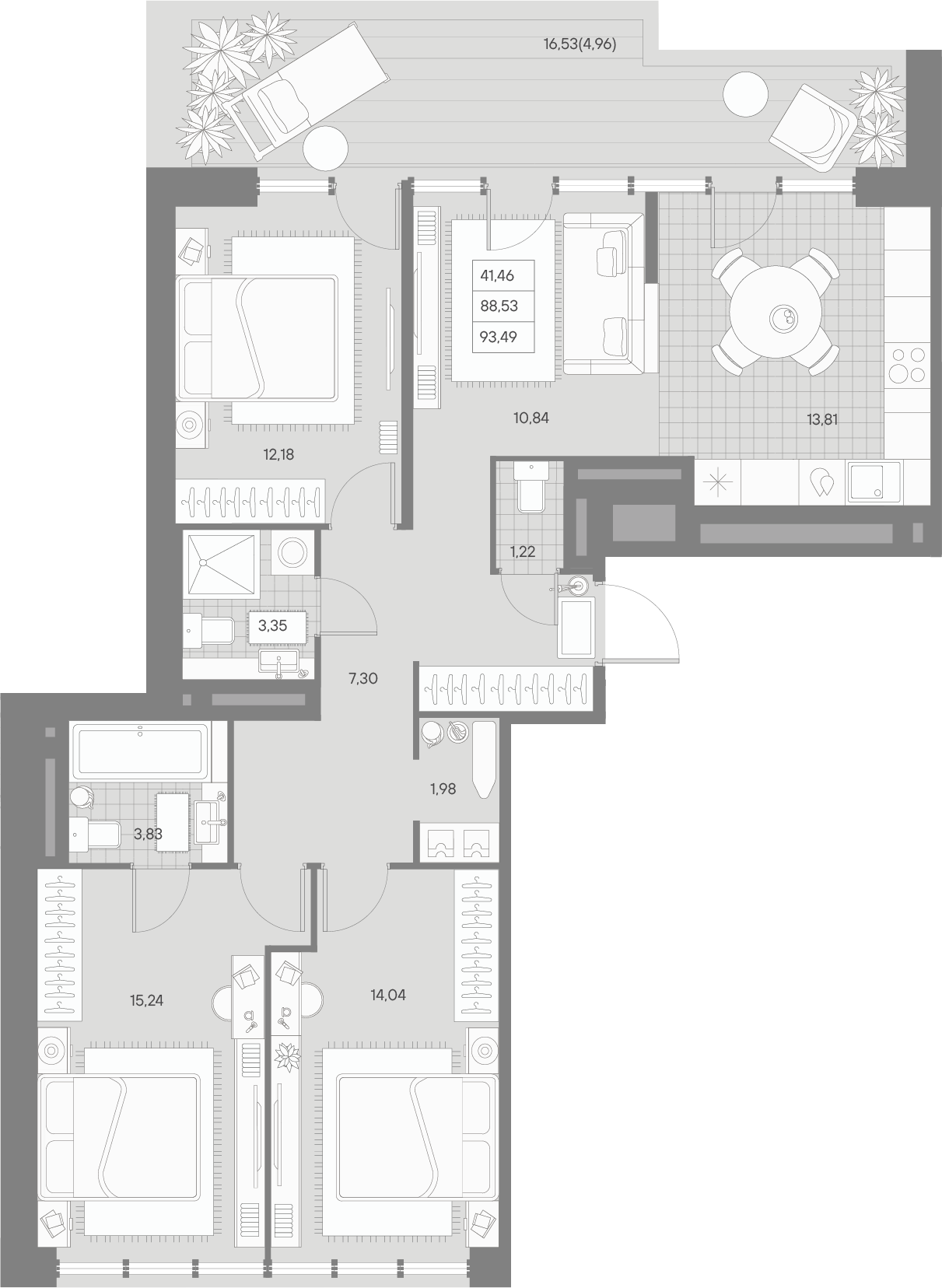 3-комнатная квартира  №340 в Avant: 93.41 м², этаж 9 - купить в Санкт-Петербурге