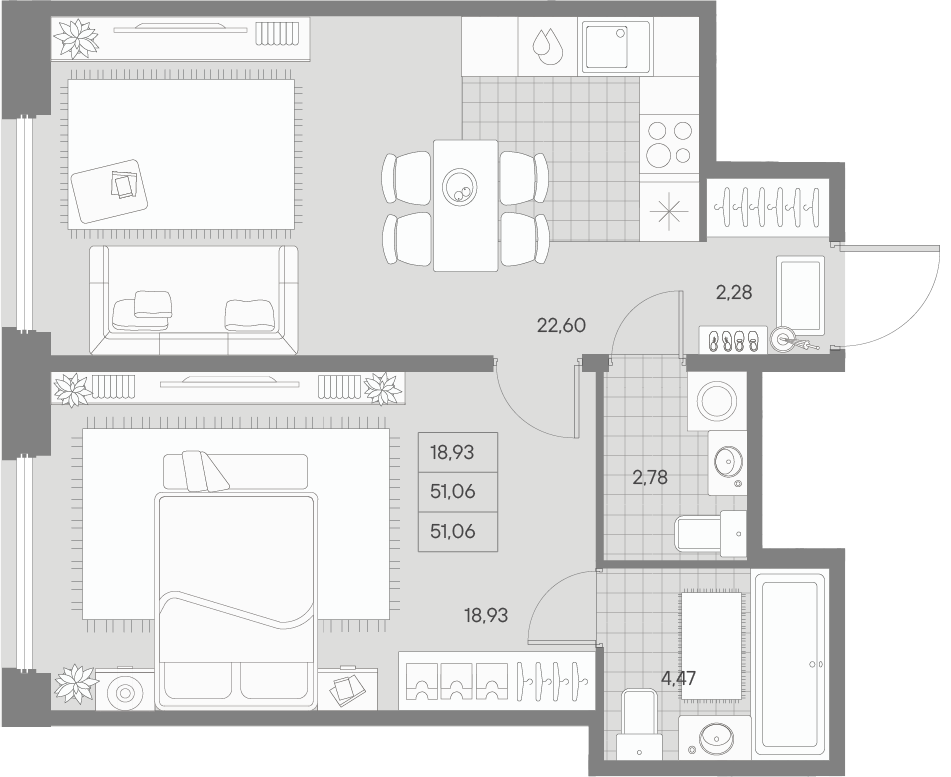 1-комнатная квартира  №291 в Avant: 51.06 м², этаж 9 - купить в Санкт-Петербурге