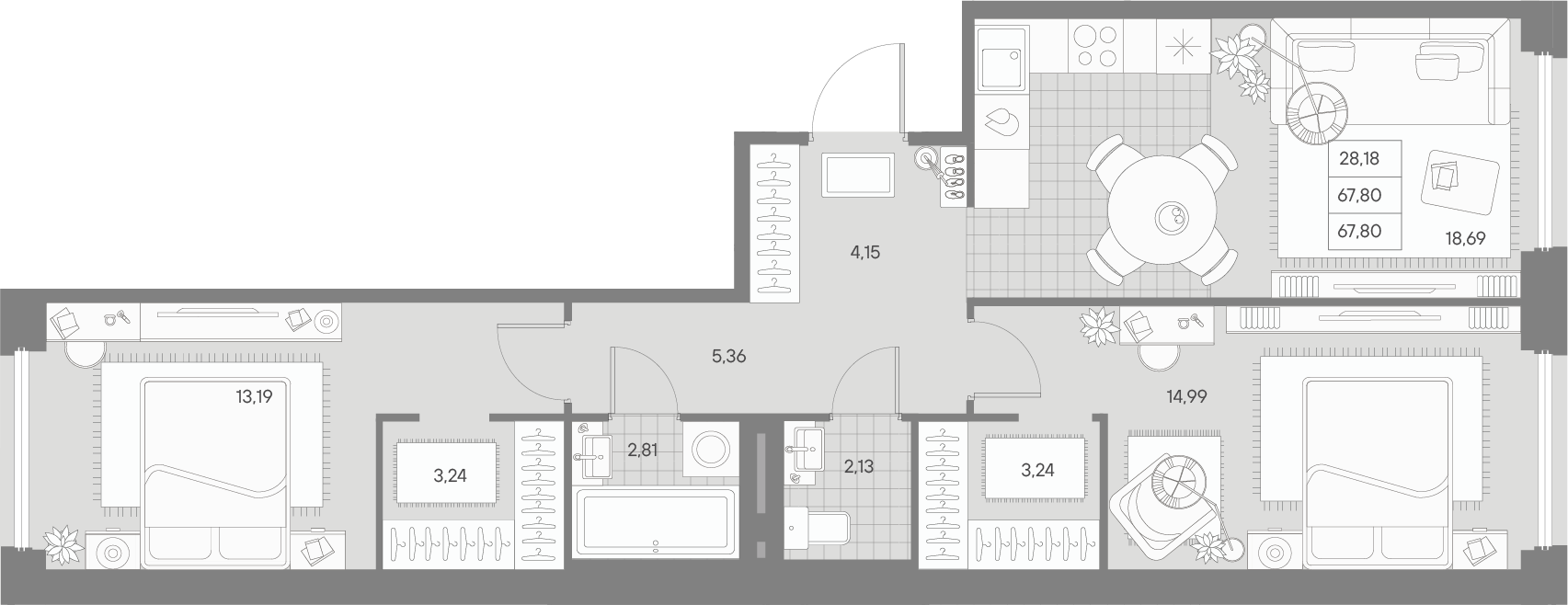 2-комнатная квартира  №211 в Avant: 67.8 м², этаж 9 - купить в Санкт-Петербурге