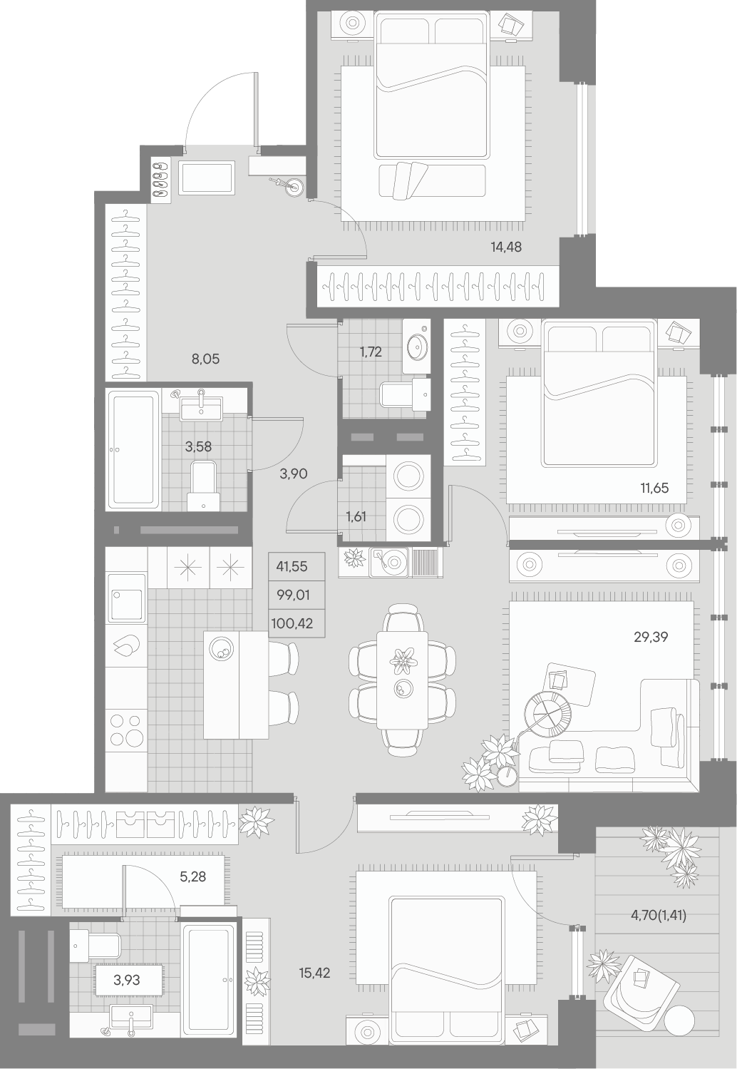 3-комнатная квартира  №380 в Avant: 101.24 м², этаж 9 - купить в Санкт-Петербурге