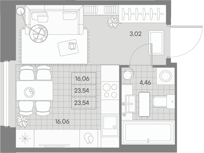 1-комнатная квартира  №382 в Avant: 24.22 м², этаж 9 - купить в Санкт-Петербурге
