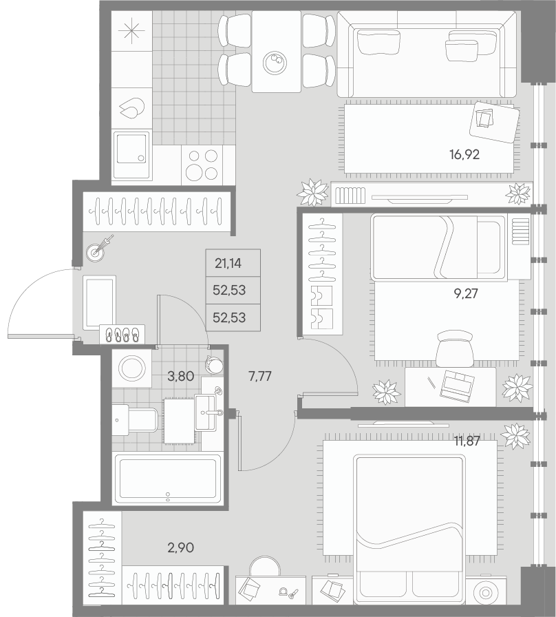 2-комнатная квартира  №210 в Avant: 53.11 м², этаж 9 - купить в Санкт-Петербурге