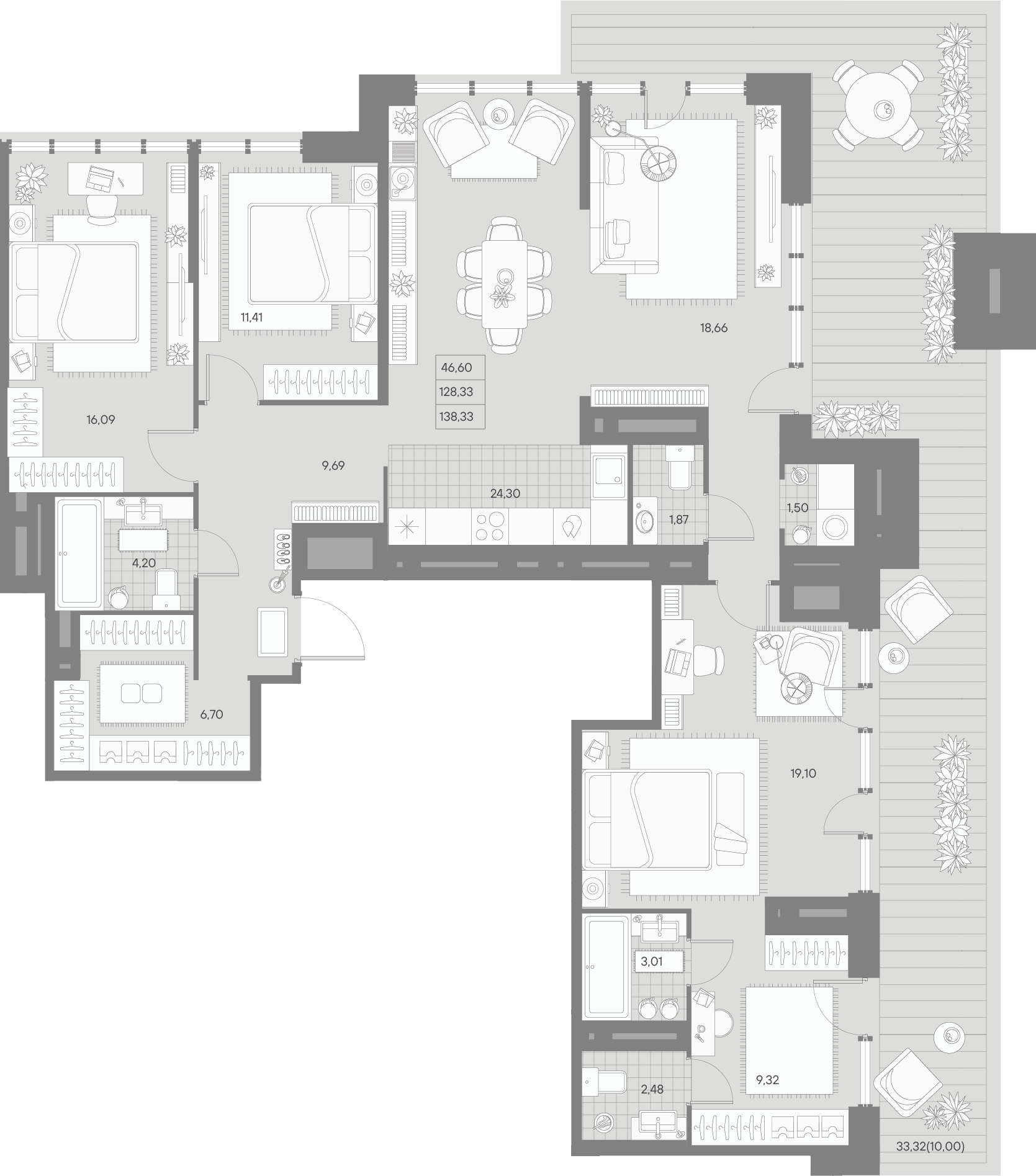 3-комнатная квартира  №379 в Avant: 140.28 м², этаж 9 - купить в Санкт-Петербурге