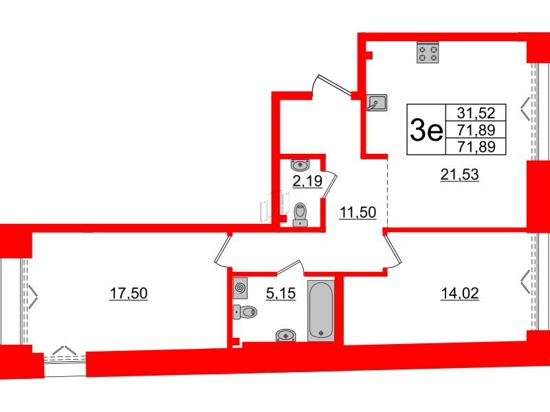 2-комнатная квартира  №360 в Imperial club: 71.89 м², этаж 2 - купить в Санкт-Петербурге