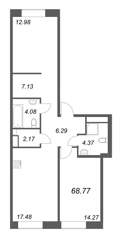 2-комнатная квартира  №239 в ID Petrogradskaya: 68.77 м², этаж 5 - купить в Санкт-Петербурге