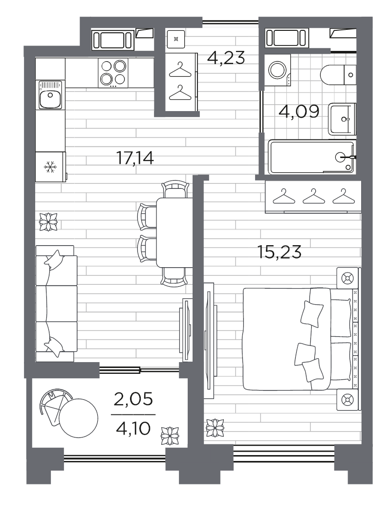 1-комнатная квартира  №67 в Ассамблея: 42.74 м², этаж 5 - купить в Санкт-Петербурге