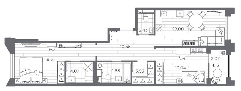 2-комнатная квартира  №27 в Ассамблея: 76.88 м², этаж 3 - купить в Санкт-Петербурге