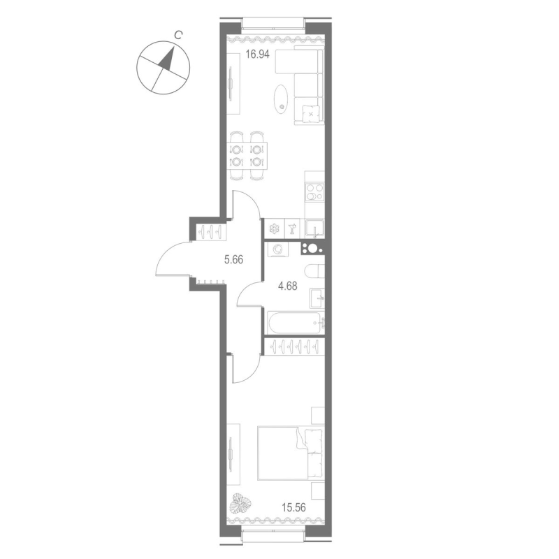 1-комнатная квартира  №318 в Остров Первых: 42.84 м², этаж 5 - купить в Санкт-Петербурге