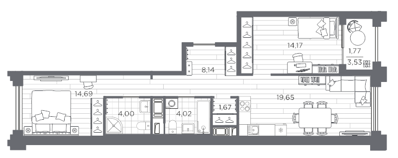 2-комнатная квартира  №12 в Ассамблея: 68.11 м², этаж 5 - купить в Санкт-Петербурге
