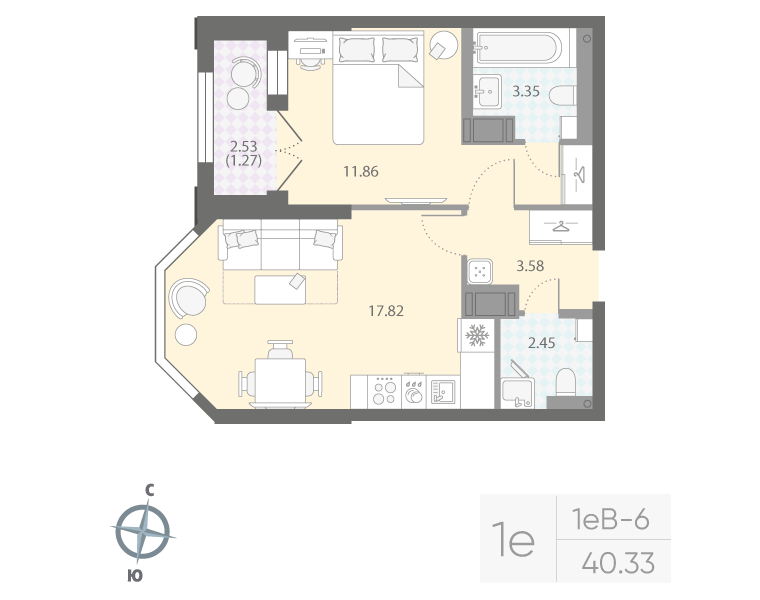 1-комнатная квартира, 40.33 м²; этаж: 7 - купить в Санкт-Петербурге
