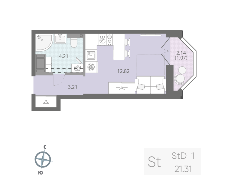 1-комнатная квартира, 21.31 м²; этаж: 7 - купить в Санкт-Петербурге