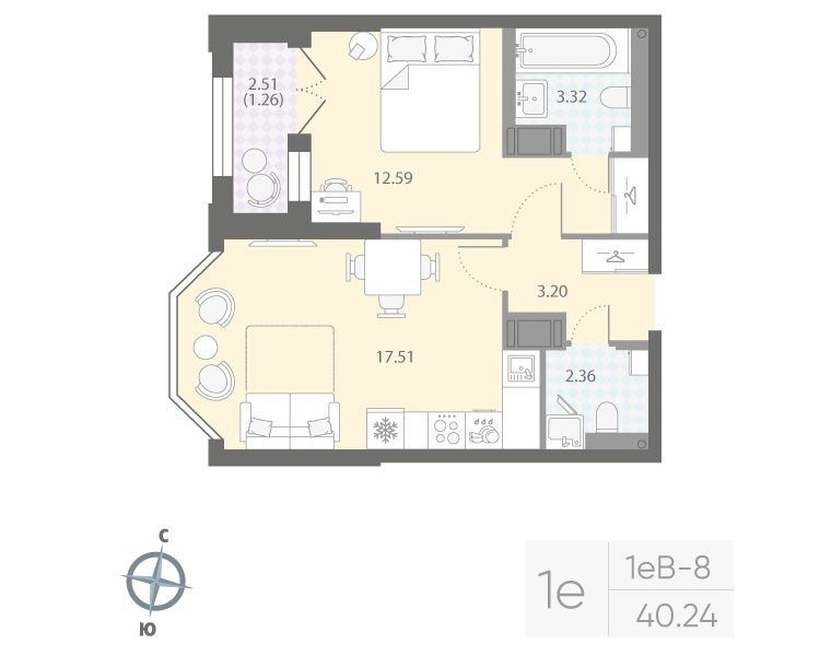 1-комнатная квартира, 40.24 м²; этаж: 7 - купить в Санкт-Петербурге