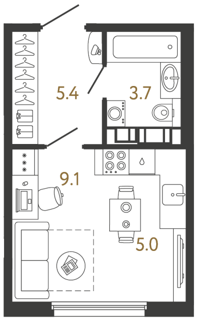 11-комнатная квартира №22 в: Гений: 23.2 м²; этаж: 12 - купить в Санкт-Петербурге