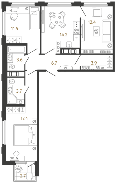 3-комнатная квартира, 73.4 м²; этаж: 6 - купить в Санкт-Петербурге