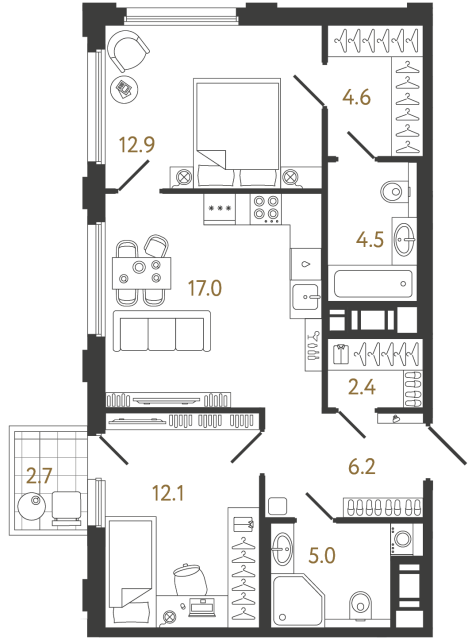 2-комнатная квартира, 64.7 м²; этаж: 17 - купить в Санкт-Петербурге