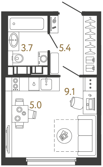 11-комнатная квартира №22 в: Гений: 23.2 м²; этаж: 12 - купить в Санкт-Петербурге
