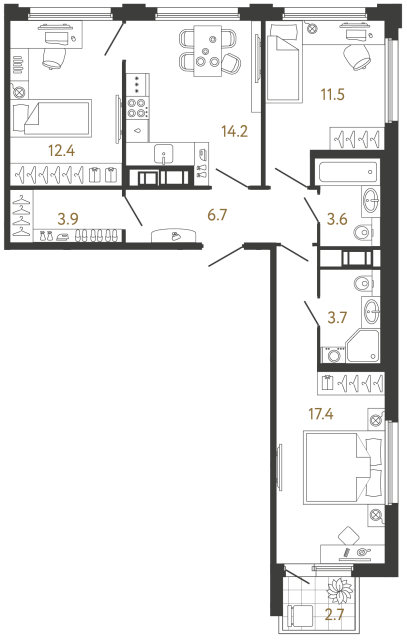 3-комнатная квартира, 73.4 м²; этаж: 4 - купить в Санкт-Петербурге