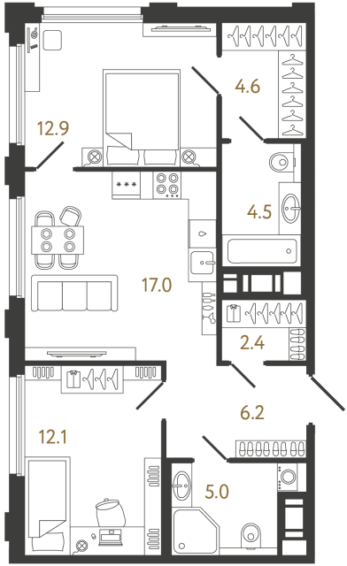 2-комнатная квартира, 64.7 м²; этаж: 2 - купить в Санкт-Петербурге