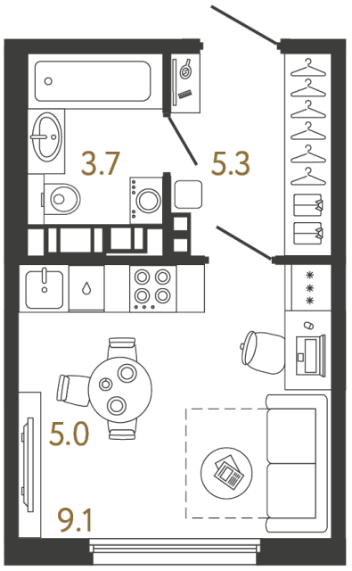 1-комнатная квартира, 23.1 м²; этаж: 13 - купить в Санкт-Петербурге